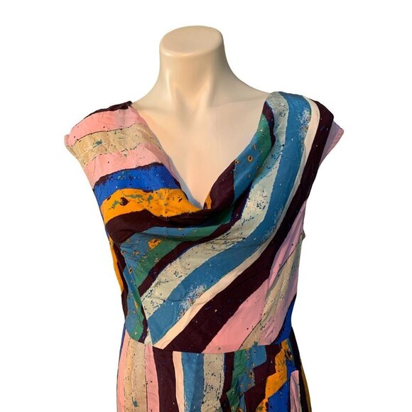 Tracy Reese Silk Watercolor Draped Sheath Dress Stripes Size 10 - Picture 2 of 9